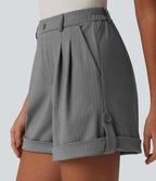 High Waisted Stripe Casual Shorts 5'' with Pockets — Dusk Smoke Pinstripe — view 8