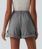 High Waisted Stripe Casual Shorts 5'' with Pockets — Dusk Smoke Pinstripe — view 2