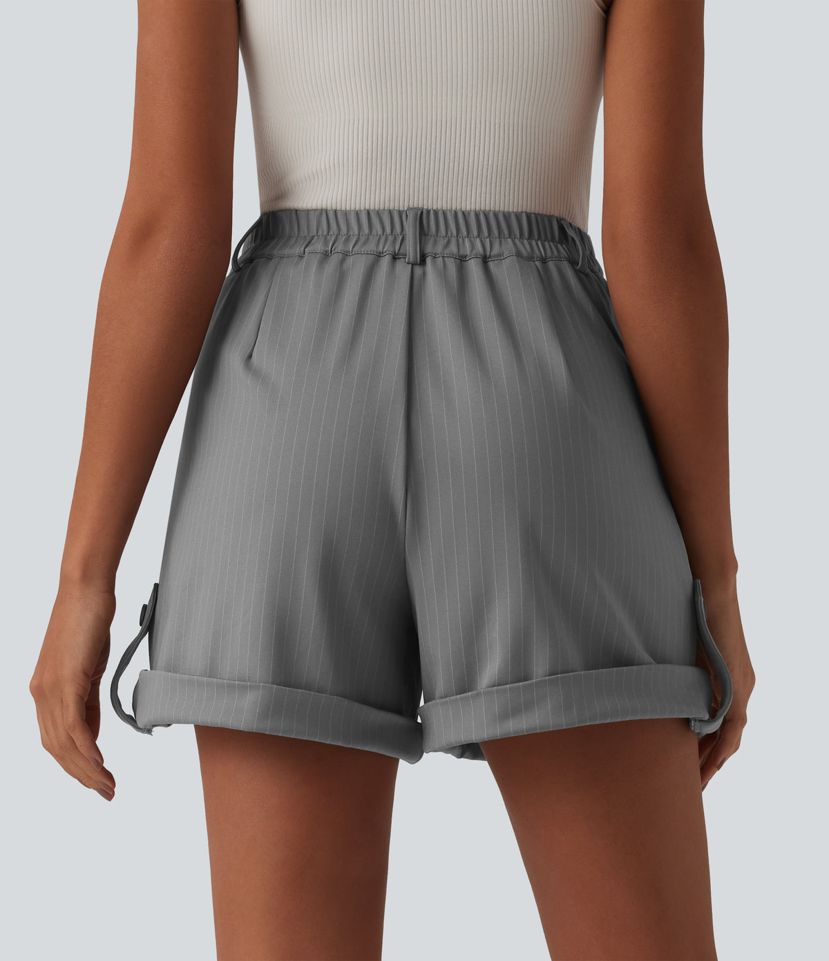 High Waisted Stripe Casual Shorts 5'' with Pockets — Dusk Smoke Pinstripe — view 2