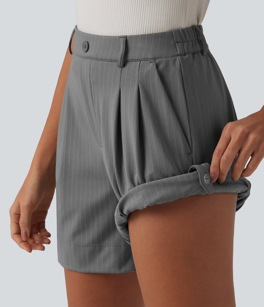 High Waisted Stripe Casual Shorts 5'' with Pockets — Dusk Smoke Pinstripe — view 5
