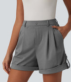 High Waisted Stripe Casual Shorts 5'' with Pockets — Dusk Smoke Pinstripe — view 6