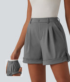 High Waisted Stripe Casual Shorts 5'' with Pockets — Dusk Smoke Pinstripe — view 1