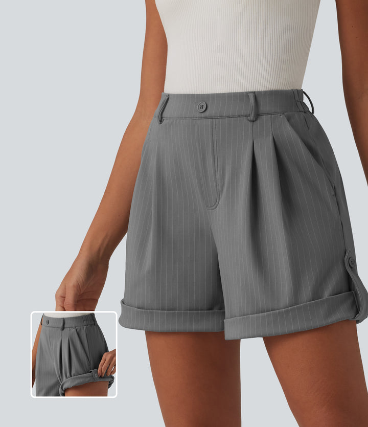High Waisted Stripe Casual Shorts 5'' with Pockets — Dusk Smoke Pinstripe — view 1