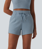 SpacerTek High Waisted Drawstring Casual Shorts 4'' with Pockets — Dusty Blue — view 3