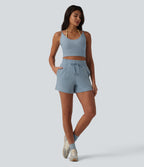 SpacerTek High Waisted Drawstring Casual Shorts 4'' with Pockets — Dusty Blue — view 5
