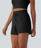 SpacerTek High Waisted Drawstring Casual Shorts 4'' with Pockets — Black — view 6