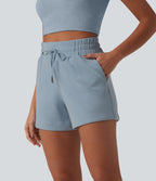 SpacerTek High Waisted Drawstring Casual Shorts 4'' with Pockets — Dusty Blue — view 1