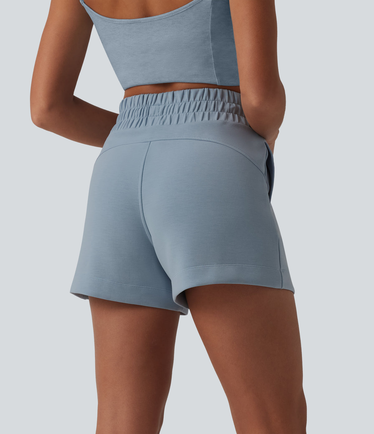 SpacerTek High Waisted Drawstring Casual Shorts 4'' with Pockets — Dusty Blue — view 2