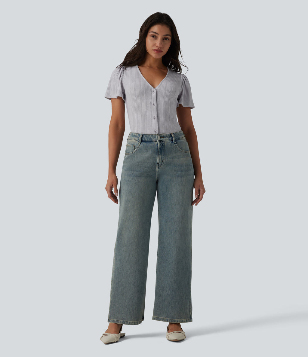 V Neck Short Sleeve Casual Top — Antarctica — view 7