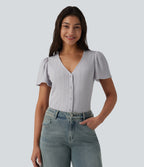 V Neck Short Sleeve Casual Top — Antarctica — view 4