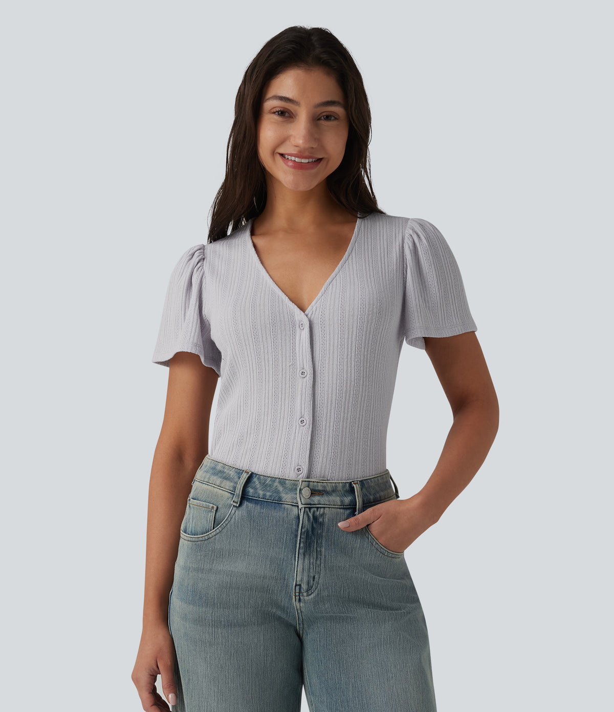 V Neck Short Sleeve Casual Top — Antarctica — view 4
