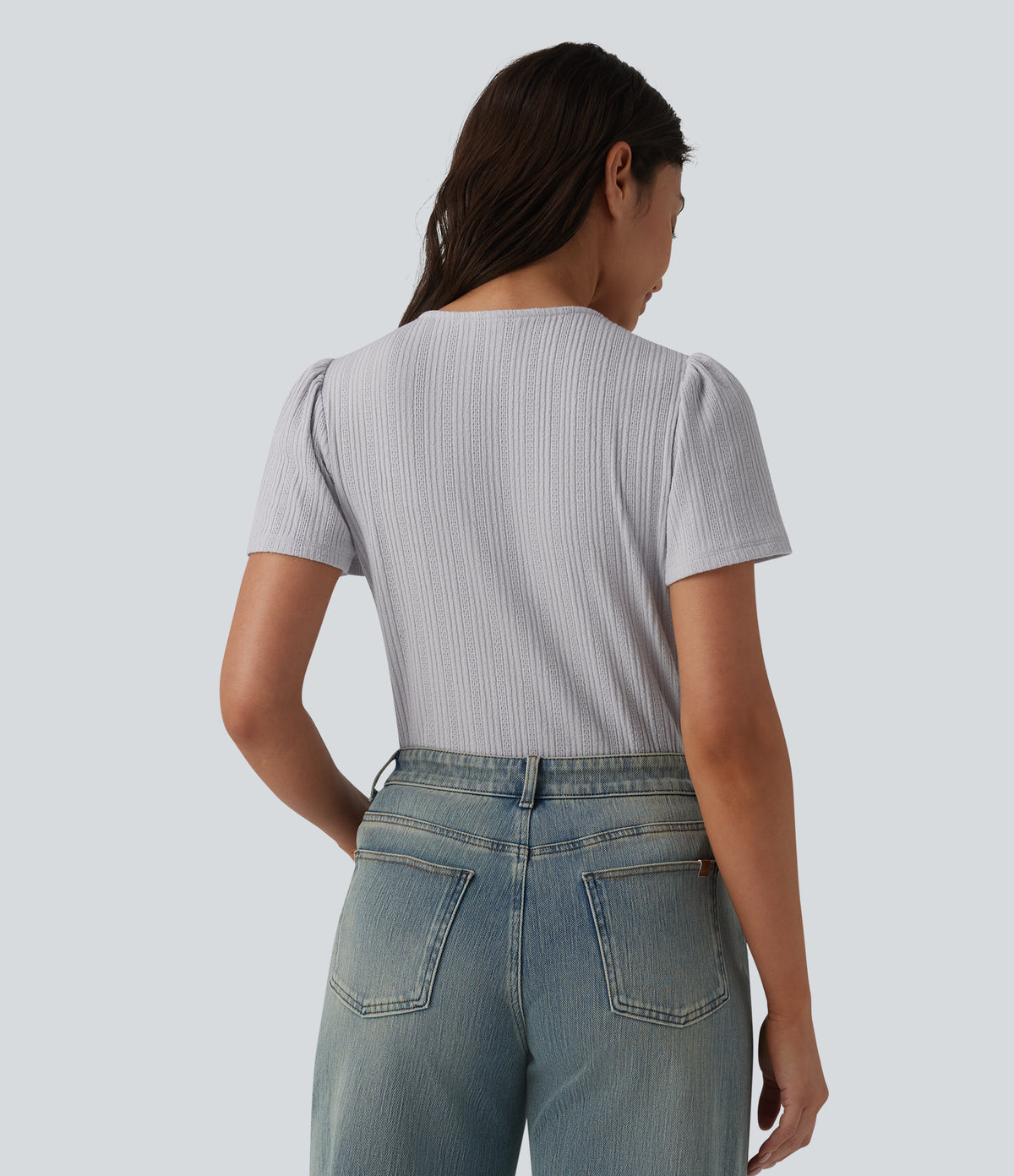 V Neck Short Sleeve Casual Top — Antarctica — view 2