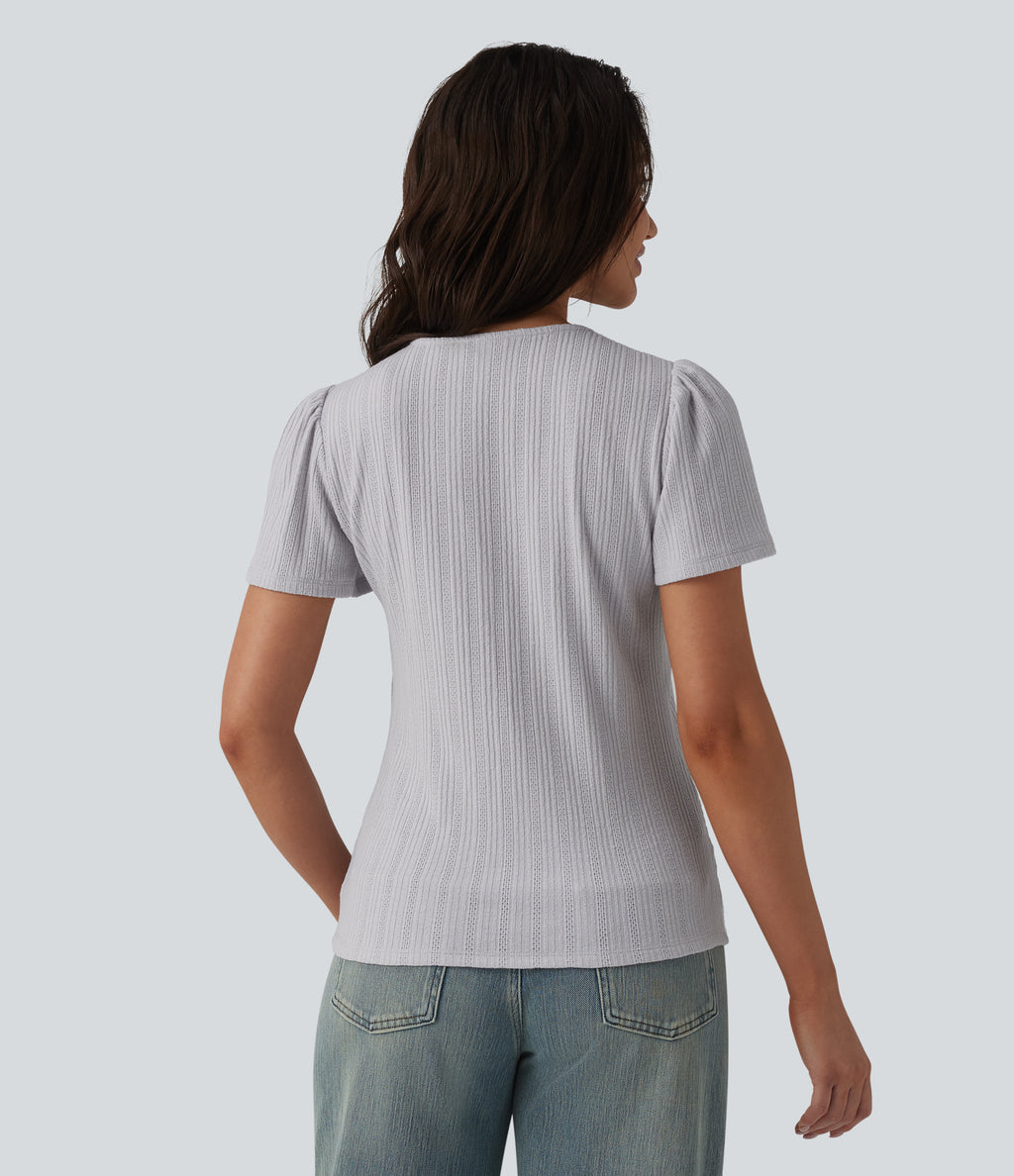 V Neck Short Sleeve Casual Top — Antarctica — view 6