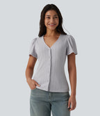 V Neck Short Sleeve Casual Top — Antarctica — view 5