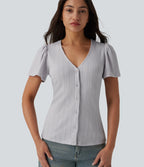 V Neck Short Sleeve Casual Top — Antarctica — view 1