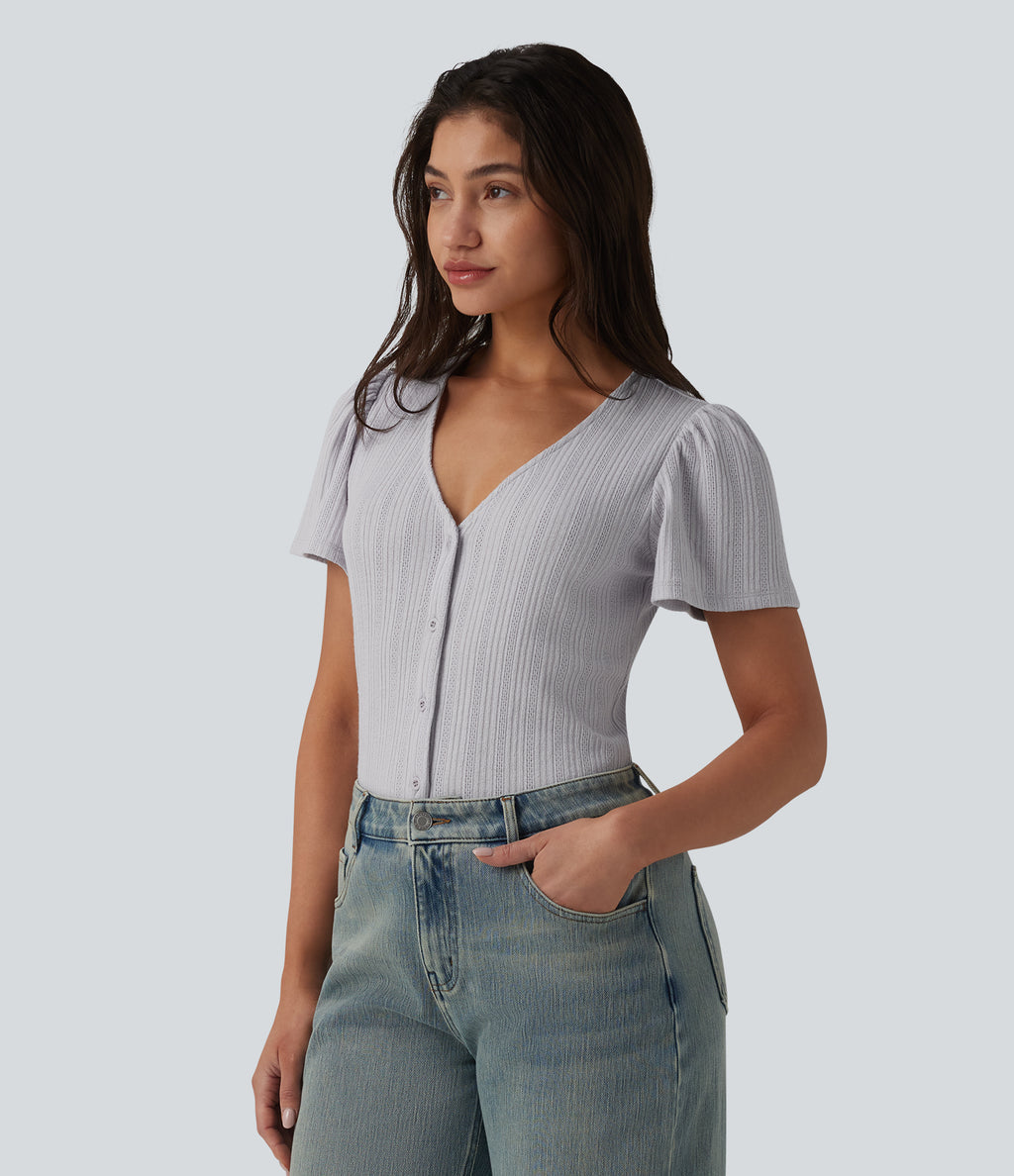 V Neck Short Sleeve Casual Top — Antarctica — view 3