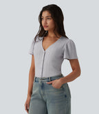 V Neck Short Sleeve Casual Top — Antarctica — view 3
