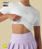 Round Neck Short Sleeve Ruched Skinny Cropped Casual T-Shirt — White — view 4