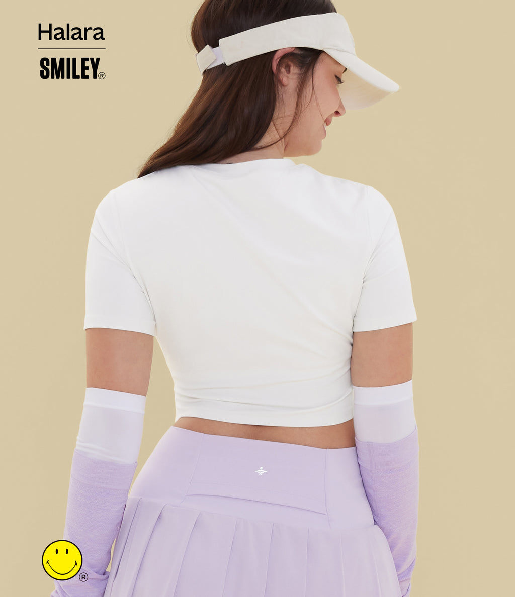 Round Neck Short Sleeve Ruched Skinny Cropped Casual T-Shirt — White — view 3