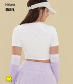 Round Neck Short Sleeve Ruched Skinny Cropped Casual T-Shirt — White — view 3
