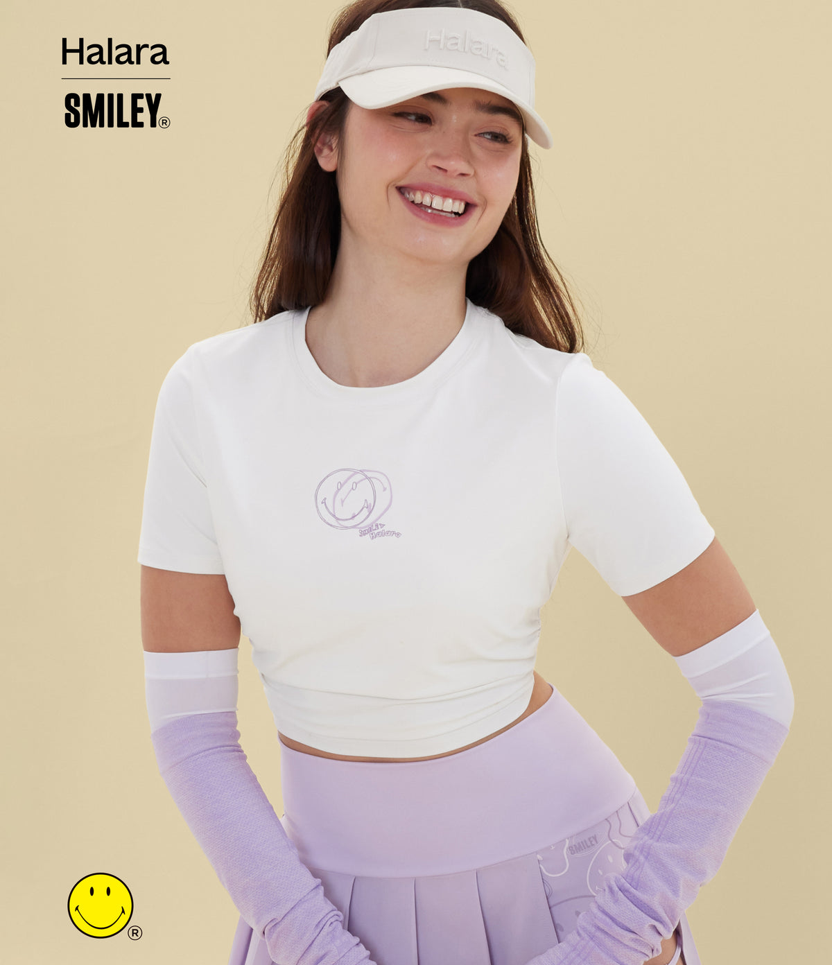 Round Neck Short Sleeve Ruched Skinny Cropped Casual T-Shirt — White — view 2