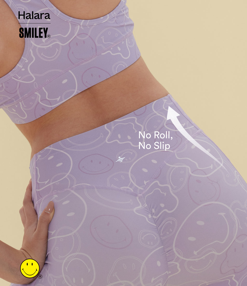 High Waisted Scrunch Butt Lifting Tummy Control Bootcut Training Leggings with Pockets — Lavender Sketch Smiles — view 2
