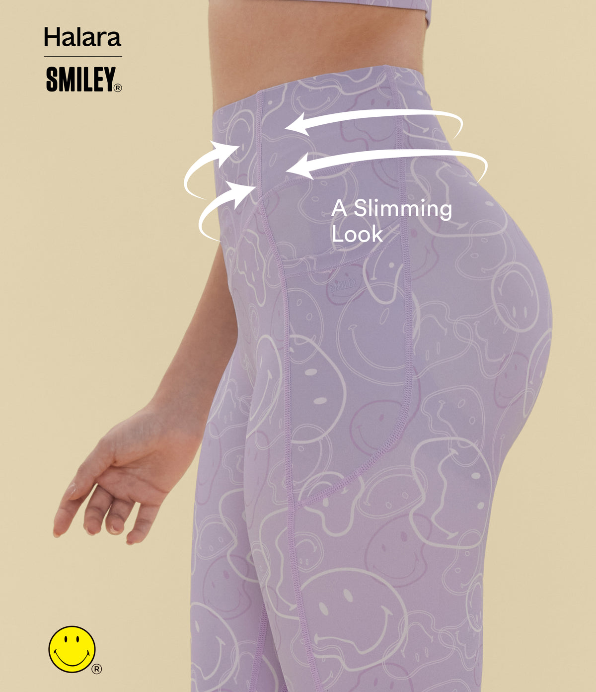 High Waisted Scrunch Butt Lifting Tummy Control Bootcut Training Leggings with Pockets — Lavender Sketch Smiles — view 4