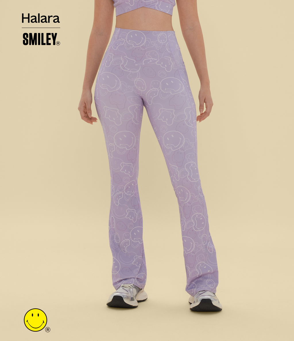 High Waisted Scrunch Butt Lifting Tummy Control Bootcut Training Leggings with Pockets — Lavender Sketch Smiles — view 5