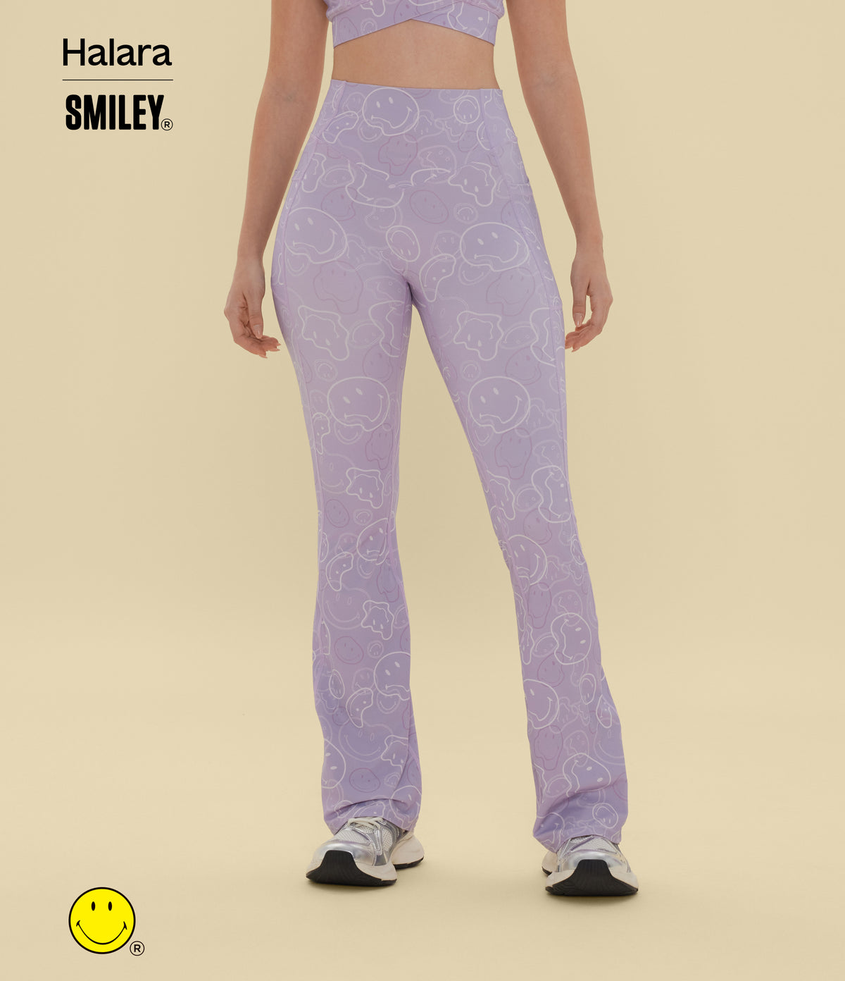 High Waisted Scrunch Butt Lifting Tummy Control Bootcut Training Leggings with Pockets — Lavender Sketch Smiles — view 5