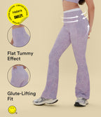 High Waisted Scrunch Butt Lifting Tummy Control Bootcut Training Leggings with Pockets — Lavender Sketch Smiles — view 1
