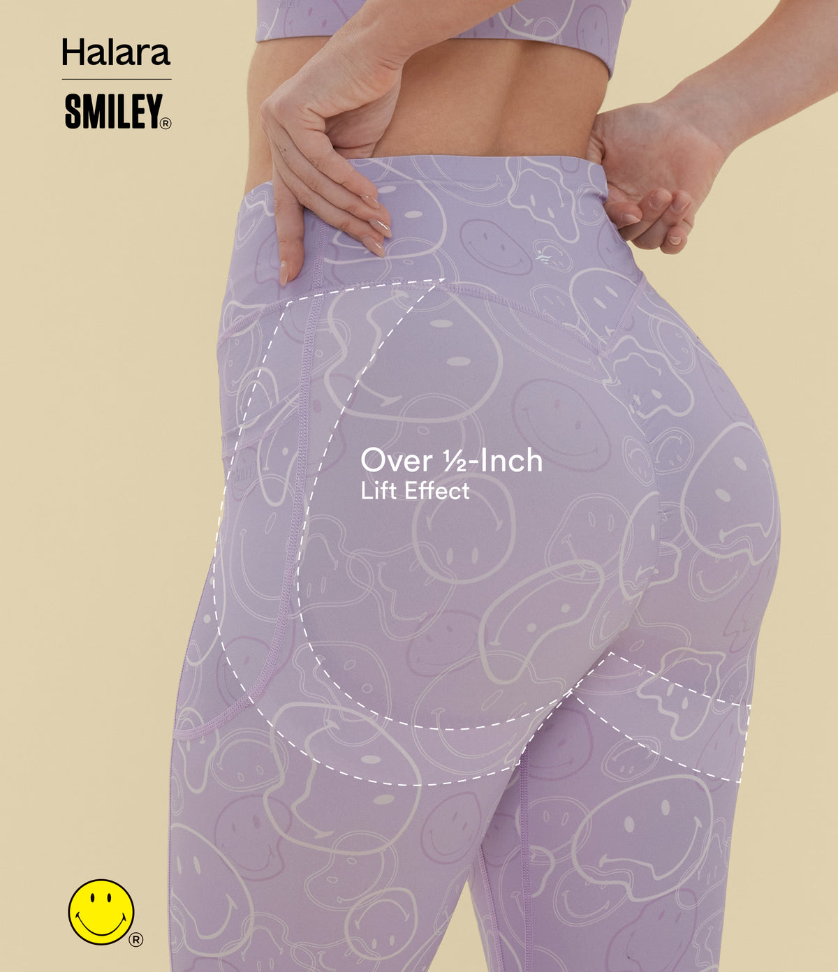 High Waisted Scrunch Butt Lifting Tummy Control Bootcut Training Leggings with Pockets — Lavender Sketch Smiles — view 3
