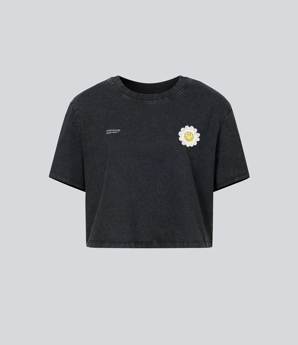 Round Neck Short Sleeve Washed Casual Cotton T-Shirt — Greige - Washed Charcoal — view 6