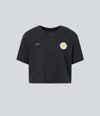 Round Neck Short Sleeve Washed Casual Cotton T-Shirt — Greige - Washed Charcoal — view 6