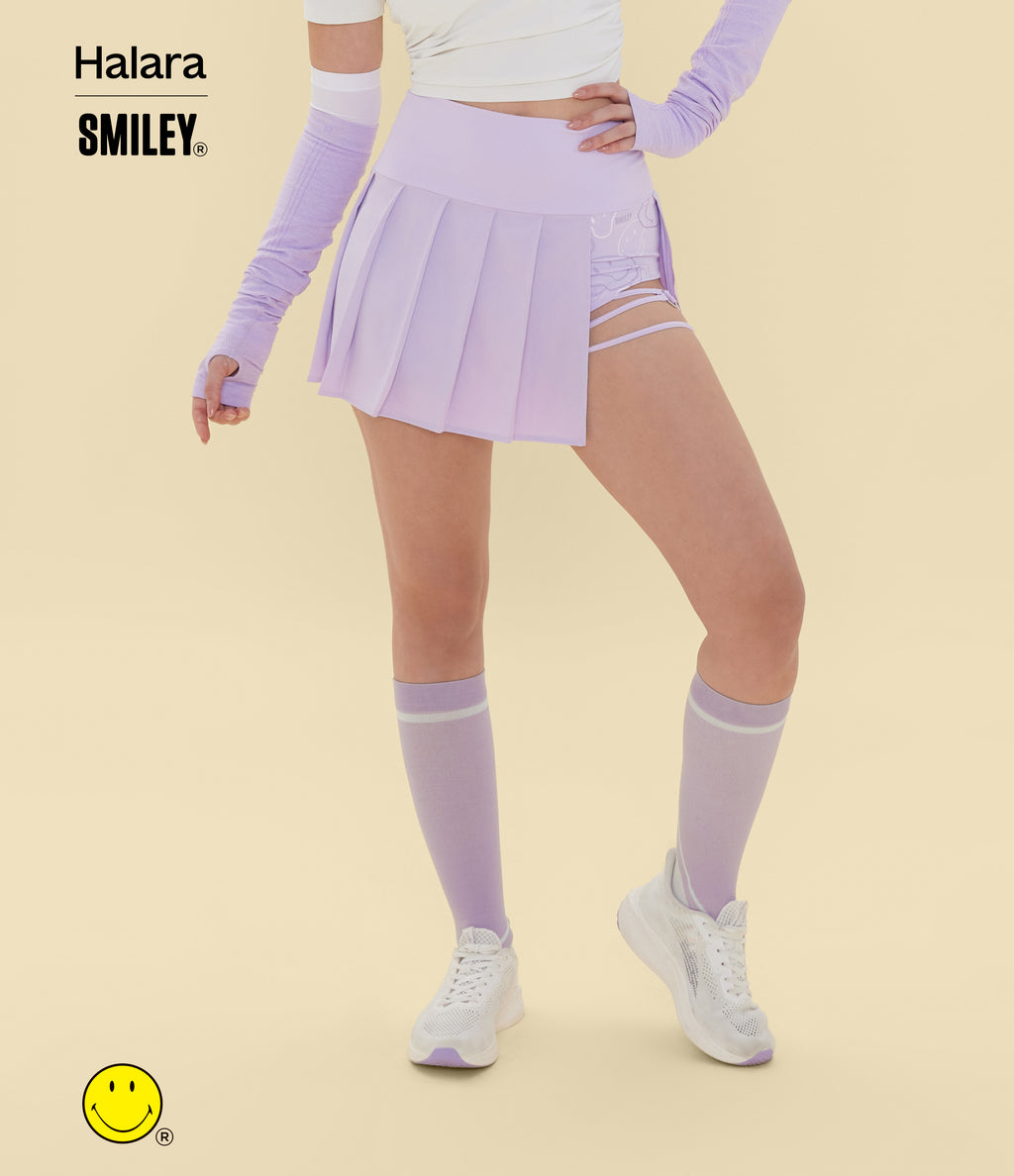 High Waisted Pleated 2-in-1 Asymmetric Hem Quick Dry Mini Dance Skirt with Pockets — Leisurely Lavender — view 2