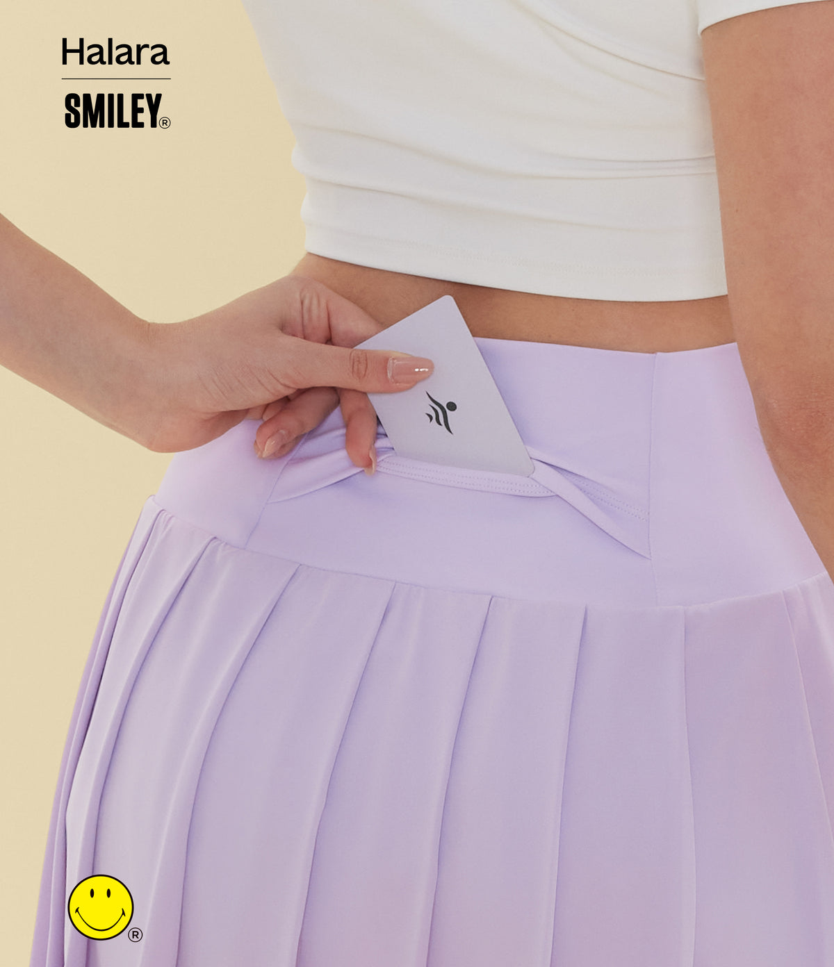 High Waisted Pleated 2-in-1 Asymmetric Hem Quick Dry Mini Dance Skirt with Pockets — Leisurely Lavender — view 5