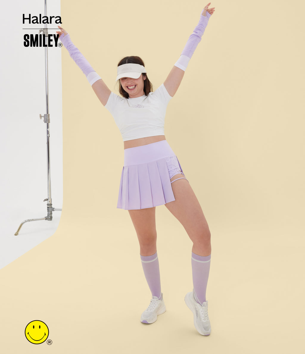 High Waisted Pleated 2-in-1 Asymmetric Hem Quick Dry Mini Dance Skirt with Pockets — Leisurely Lavender — view 6