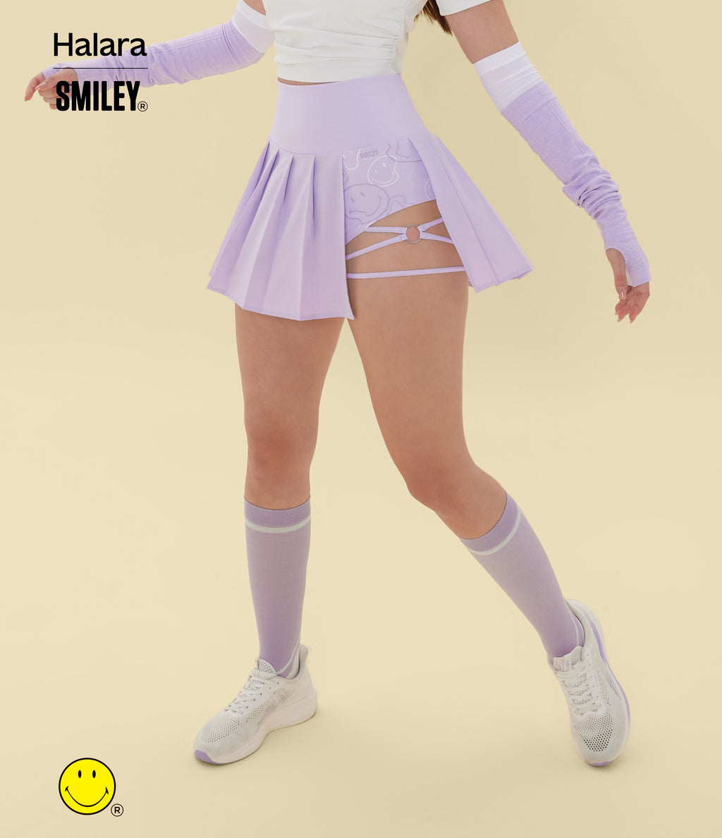 High Waisted Pleated 2-in-1 Asymmetric Hem Quick Dry Mini Dance Skirt with Pockets — Leisurely Lavender — view 3