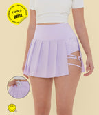 High Waisted Pleated 2-in-1 Asymmetric Hem Quick Dry Mini Dance Skirt with Pockets — Leisurely Lavender — view 1
