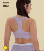 Medium Support V Neck Racerback Training Sports Bra — Lavender Sketch Smiles — view 4