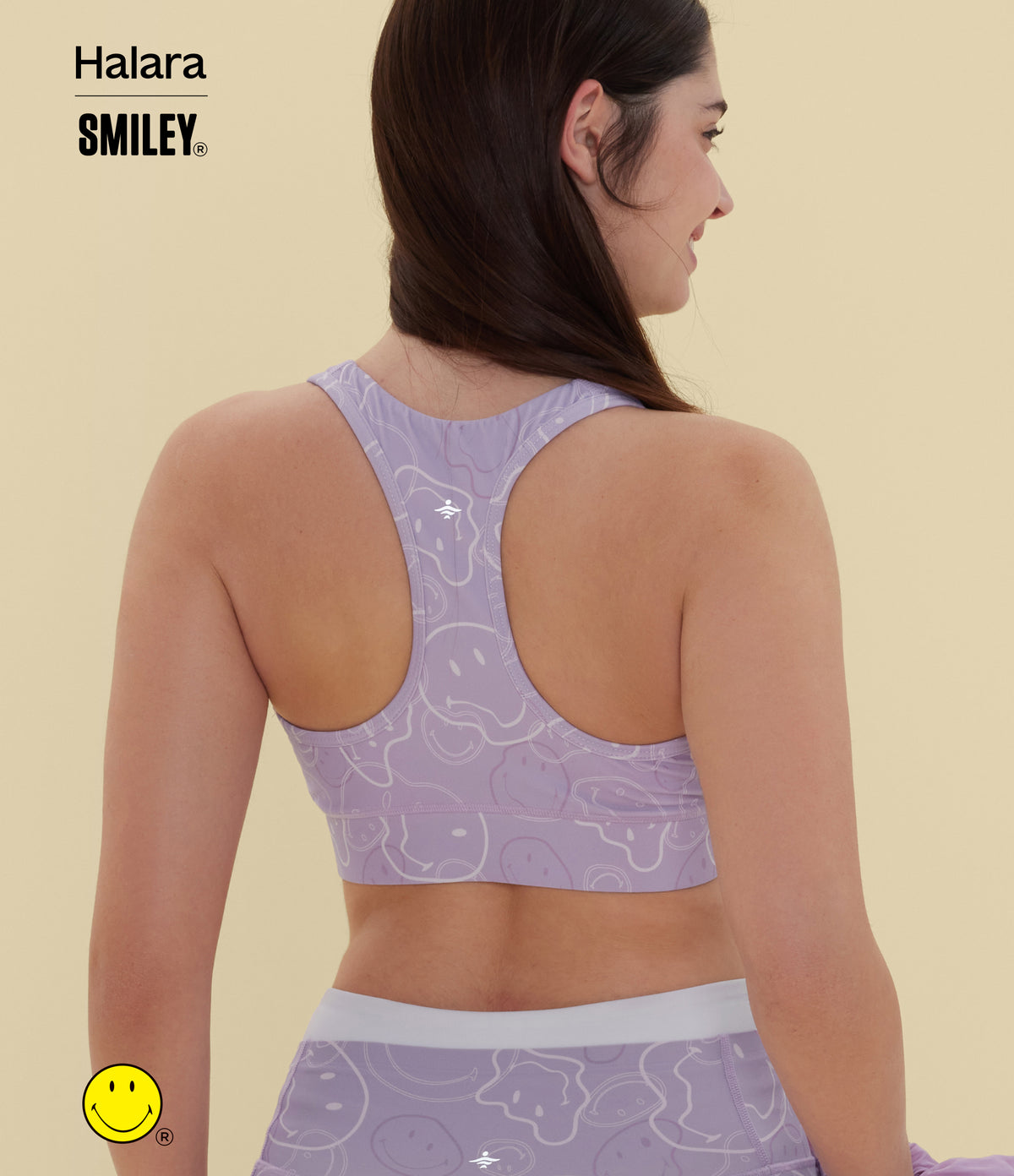 Medium Support V Neck Racerback Training Sports Bra — Lavender Sketch Smiles — view 4