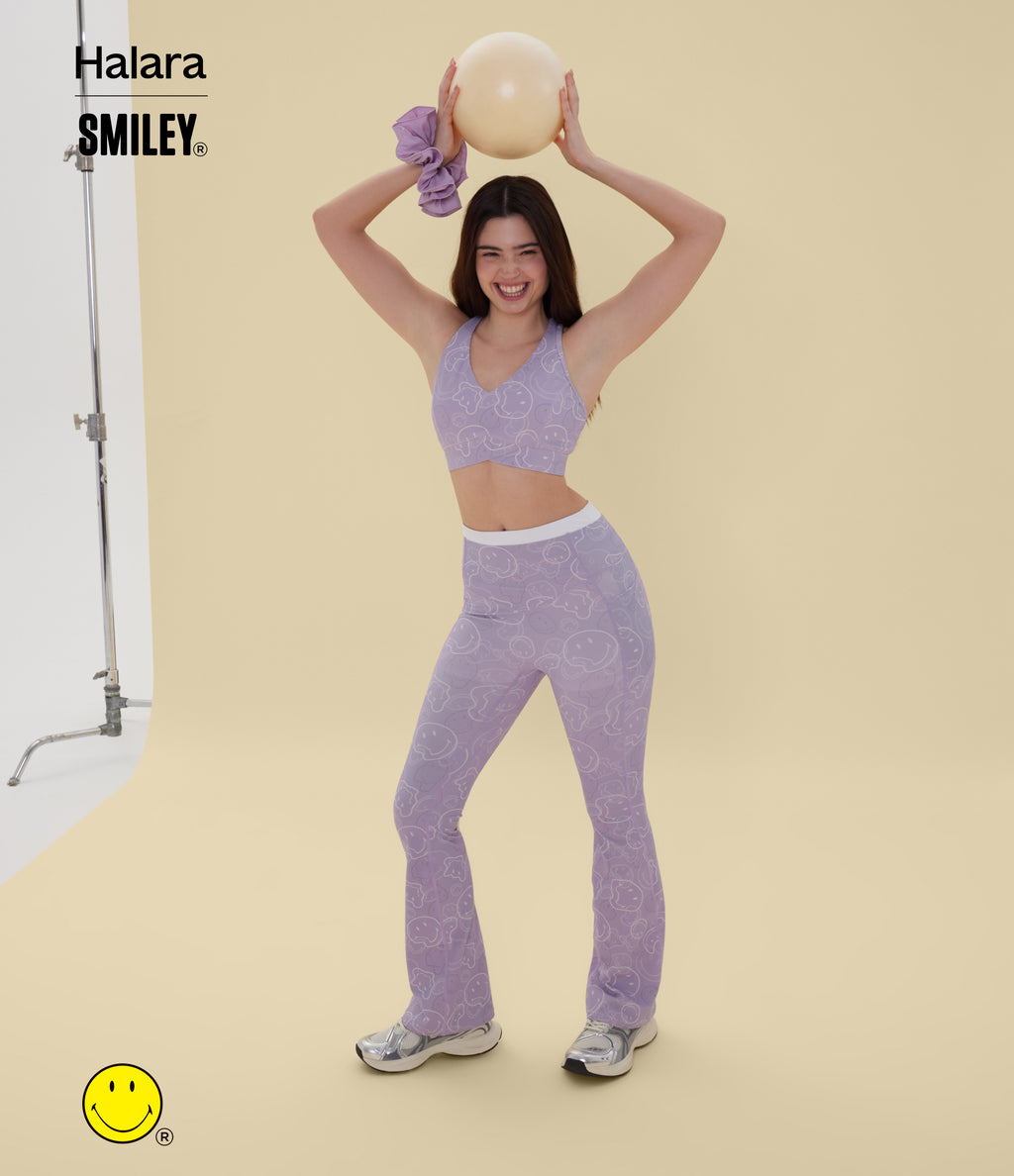 Medium Support V Neck Racerback Training Sports Bra — Lavender Sketch Smiles — view 5