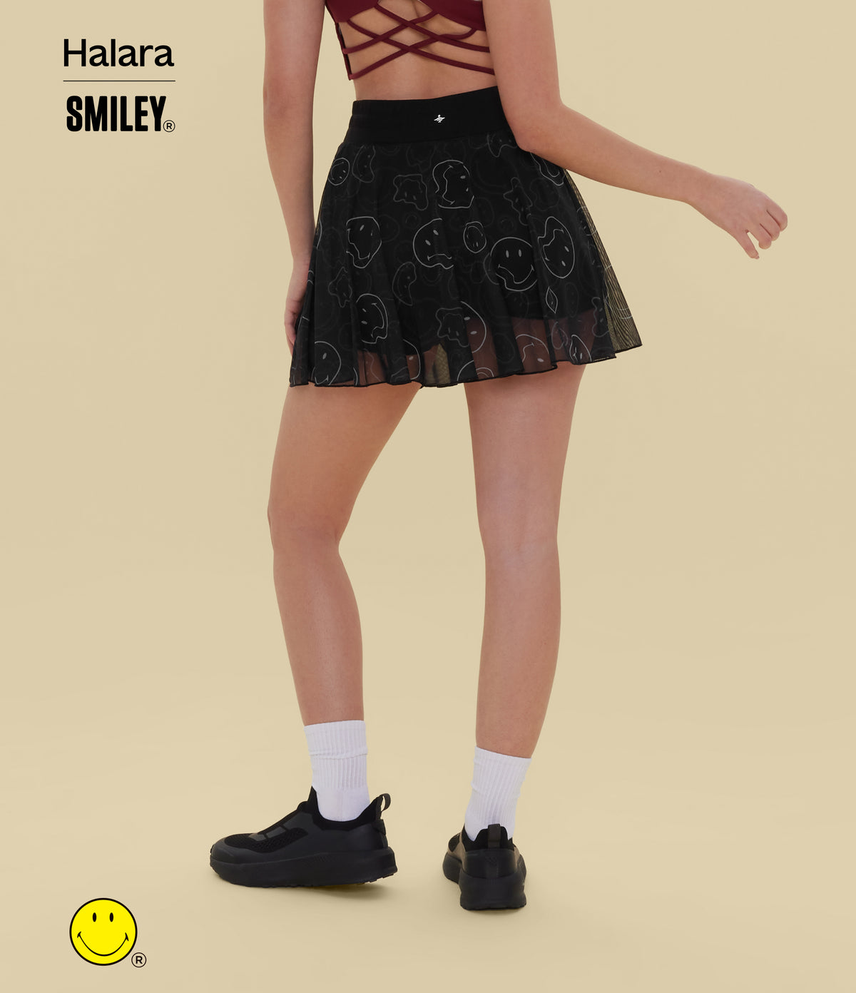 High Waisted Drawstring Contrast Mesh 2-in-1 Flowy Mini Flare Dance Skirt with Pockets — Clouded Smiles — view 3
