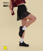 High Waisted Drawstring Contrast Mesh 2-in-1 Flowy Mini Flare Dance Skirt with Pockets — Clouded Smiles — view 2