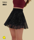 High Waisted Drawstring Contrast Mesh 2-in-1 Flowy Mini Flare Dance Skirt with Pockets — Clouded Smiles — view 4