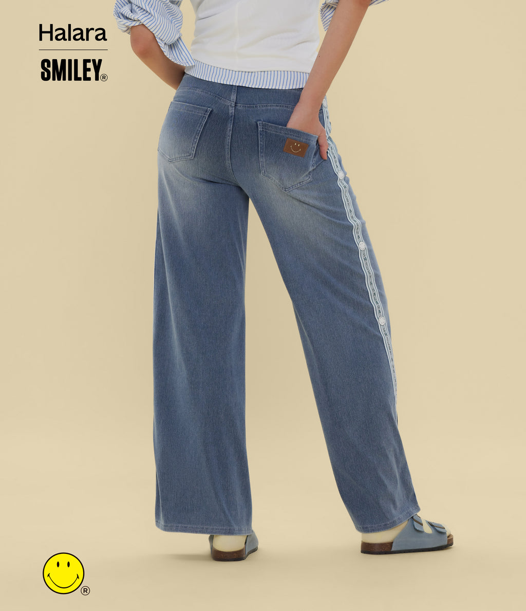 High Waisted Baggy Wide Leg Washed Casual Jeans with Pockets — Blue Jasper Denim — view 4