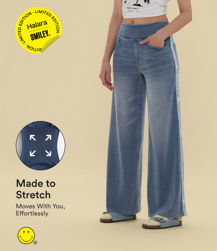 High Waisted Baggy Wide Leg Washed Casual Jeans with Pockets — Blue Jasper Denim — view 1