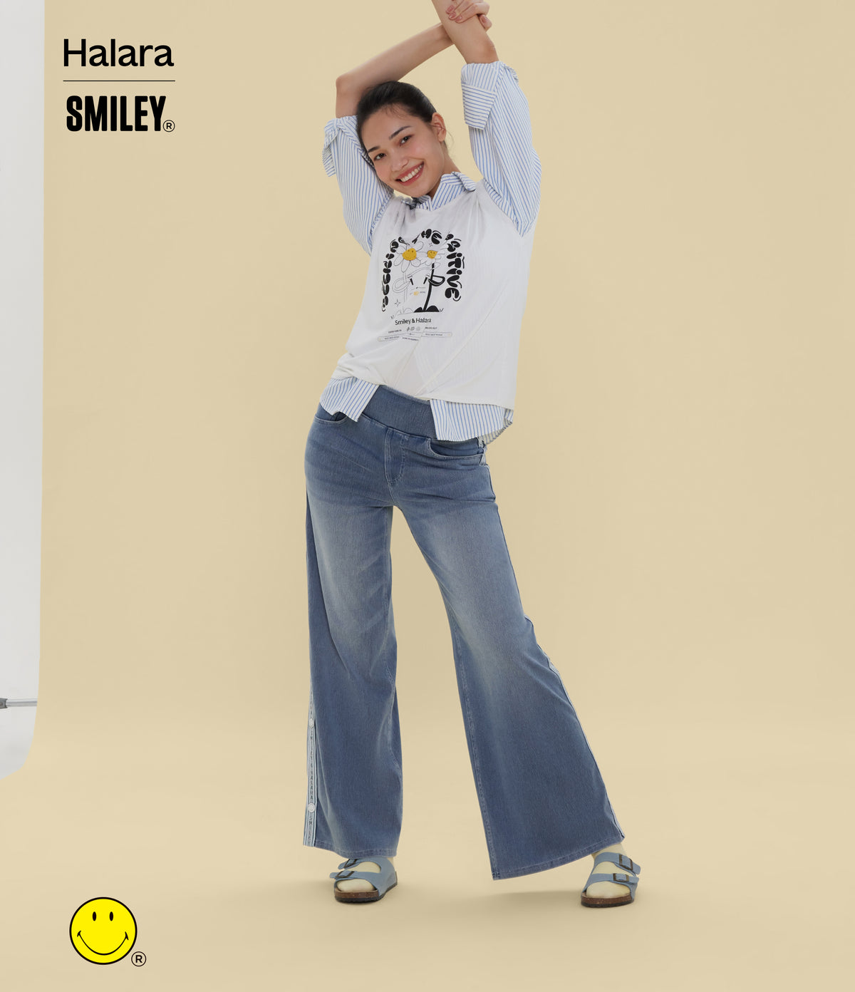 High Waisted Baggy Wide Leg Washed Casual Jeans with Pockets — Blue Jasper Denim — view 7