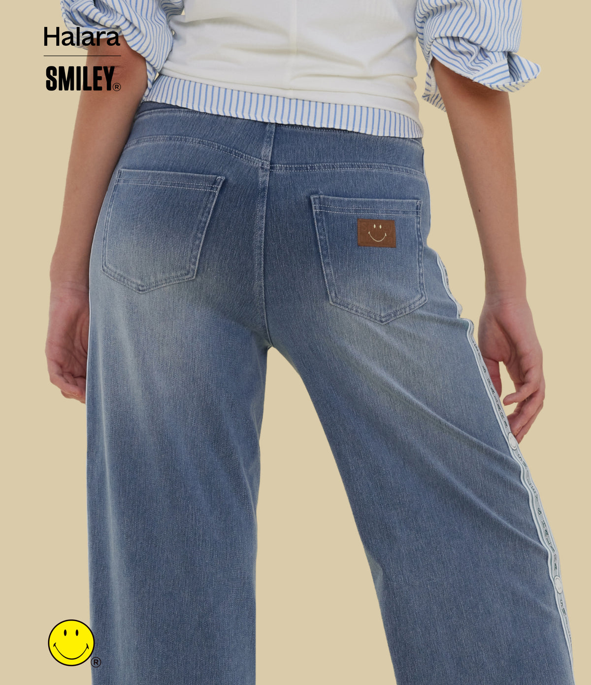 High Waisted Baggy Wide Leg Washed Casual Jeans with Pockets — Blue Jasper Denim — view 5