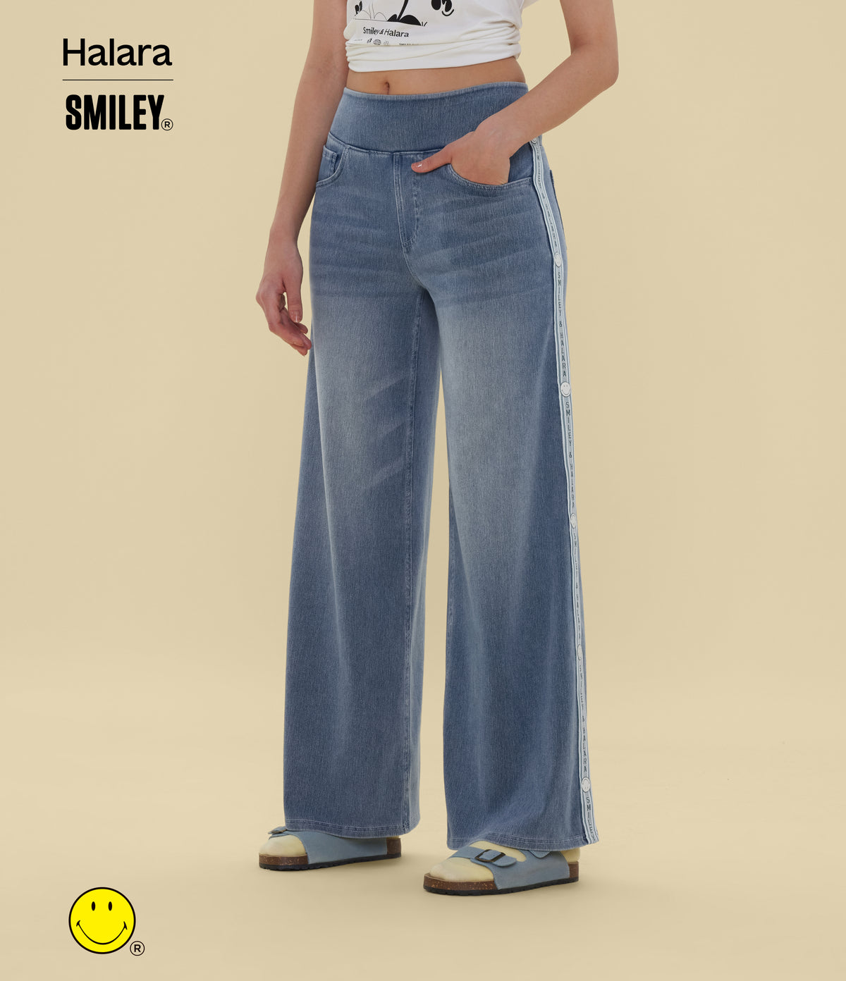 High Waisted Baggy Wide Leg Washed Casual Jeans with Pockets — Blue Jasper Denim — view 3