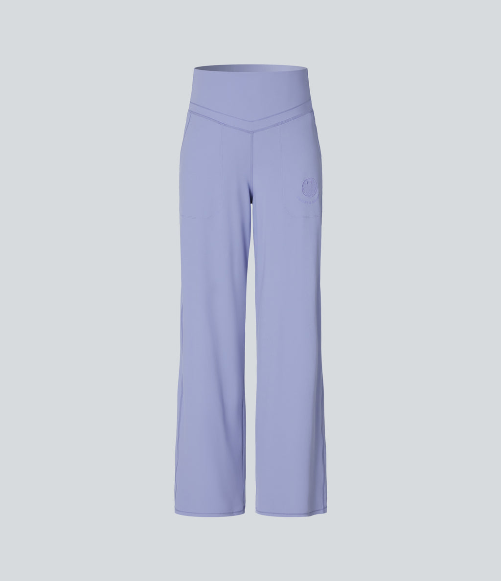 High Waisted Tummy Control Straight Leg Yoga Trousers with Pockets — Baby Lavender — view 6